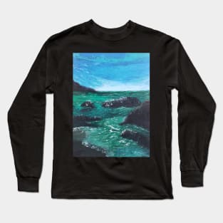 Emerald Bay oil painting by tabitha kremesec Long Sleeve T-Shirt